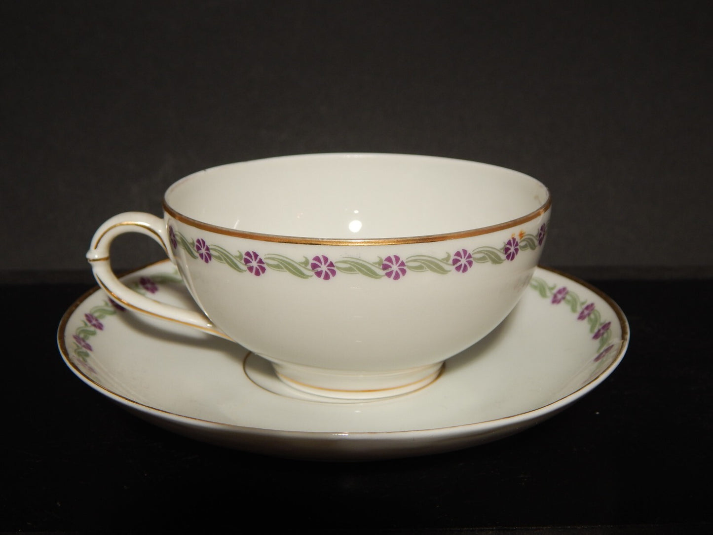 ANTICA TAZZA TE' 1900-30 PORCELLANA RICHARD GINORI CARTIGLIO PITTORIA DI DOCCIA