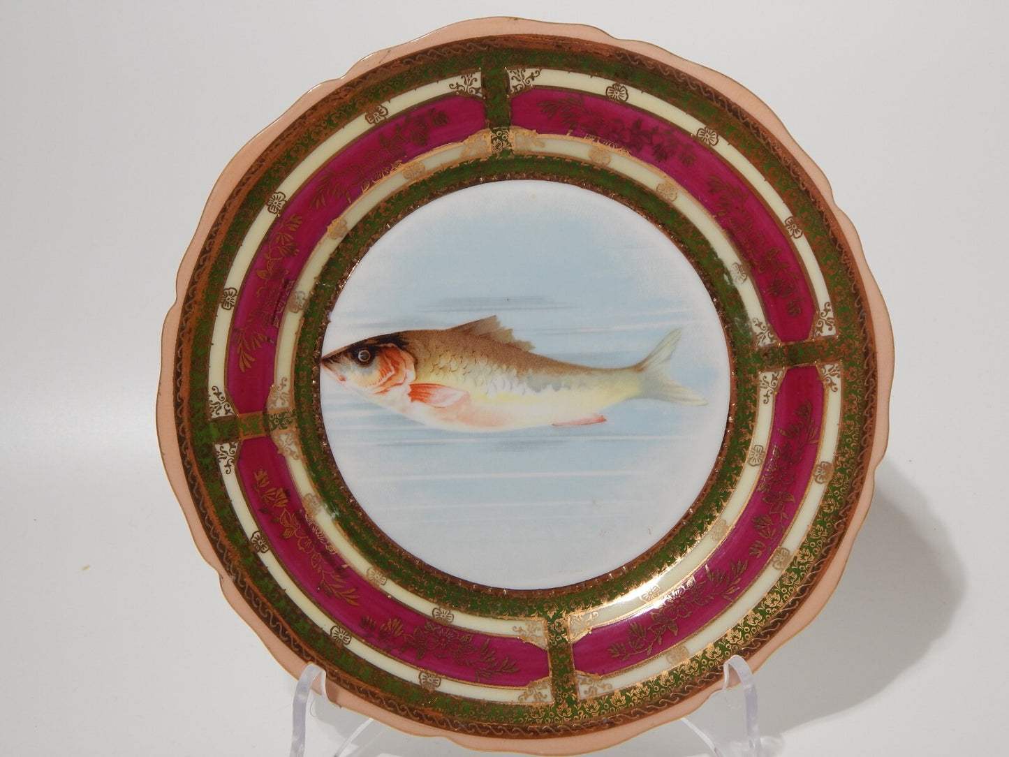 #ANTICO IMPORTANTE SET 6 PIATTI PESCE STILE PORCELLANA IMPERIALE VIENNA AUSTRIA