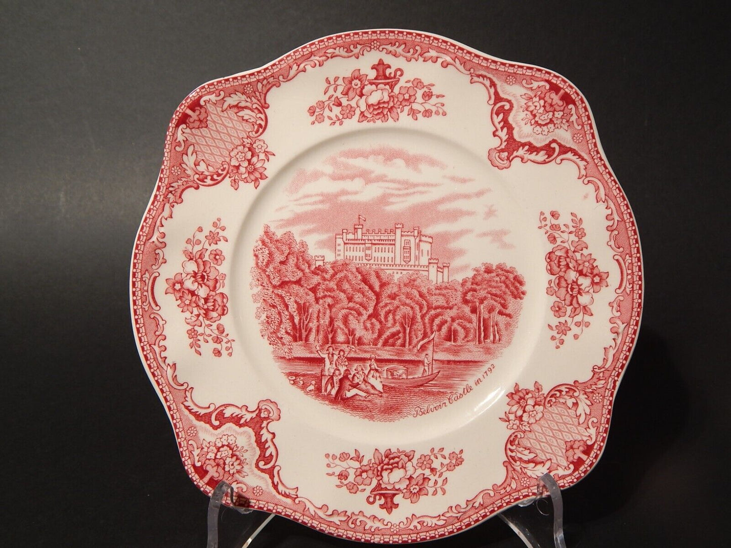 VINTAGE JOHNSON BROS OLD BRITAIN CASTLE PIATTO QUADRATO SEMI PORCELLANA ROSSO #