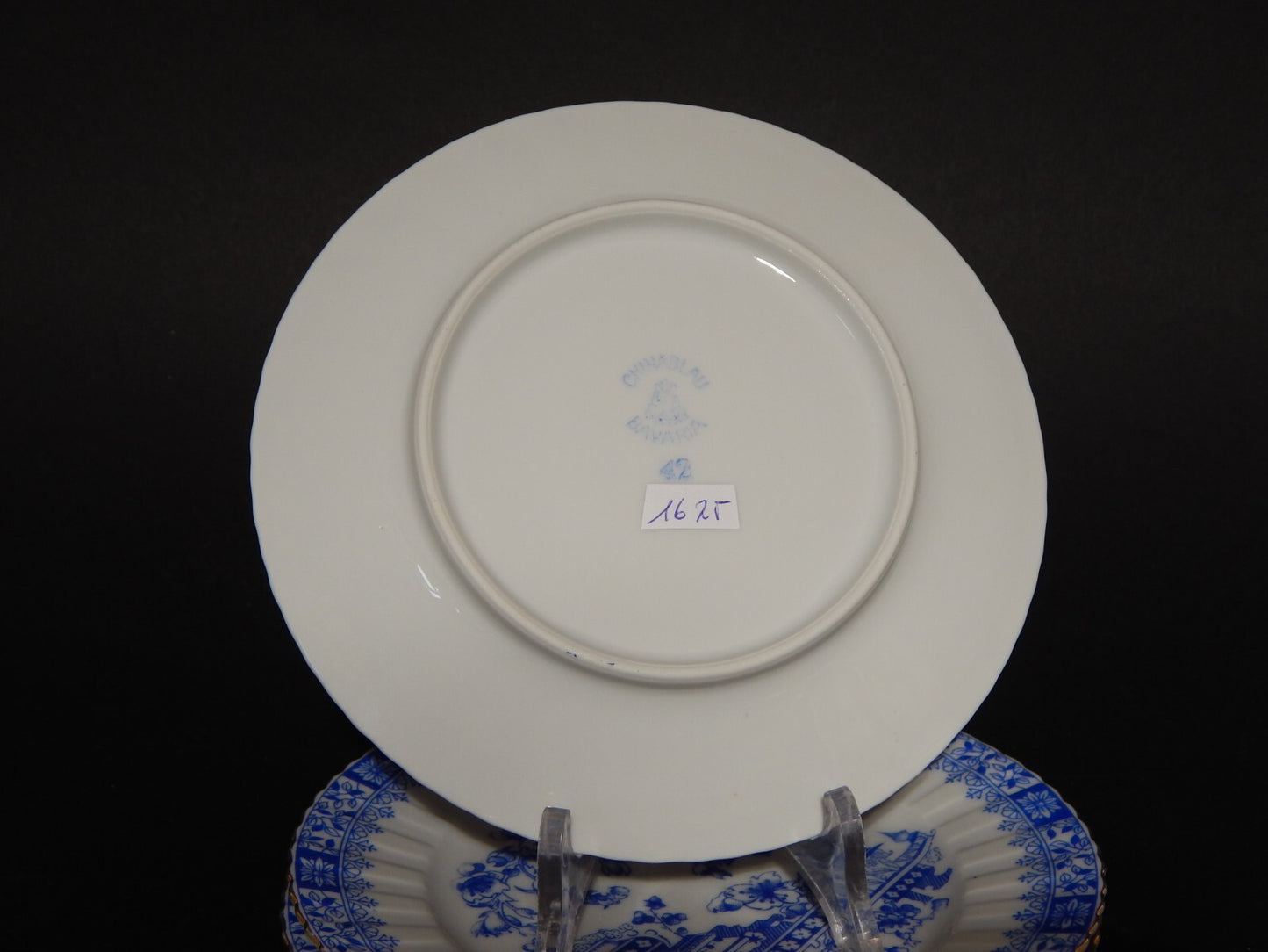 ANTICO SET DESSERT O TORTA 3 PIATTI PORCELLANA BAVARIA DECORO BLAU CHINA
