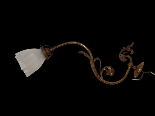 ANTICA ELEGANTE LIBERTY APPLIQUE LAMPADA PARETE OTTONE TULIP IN VETRO SATINATO