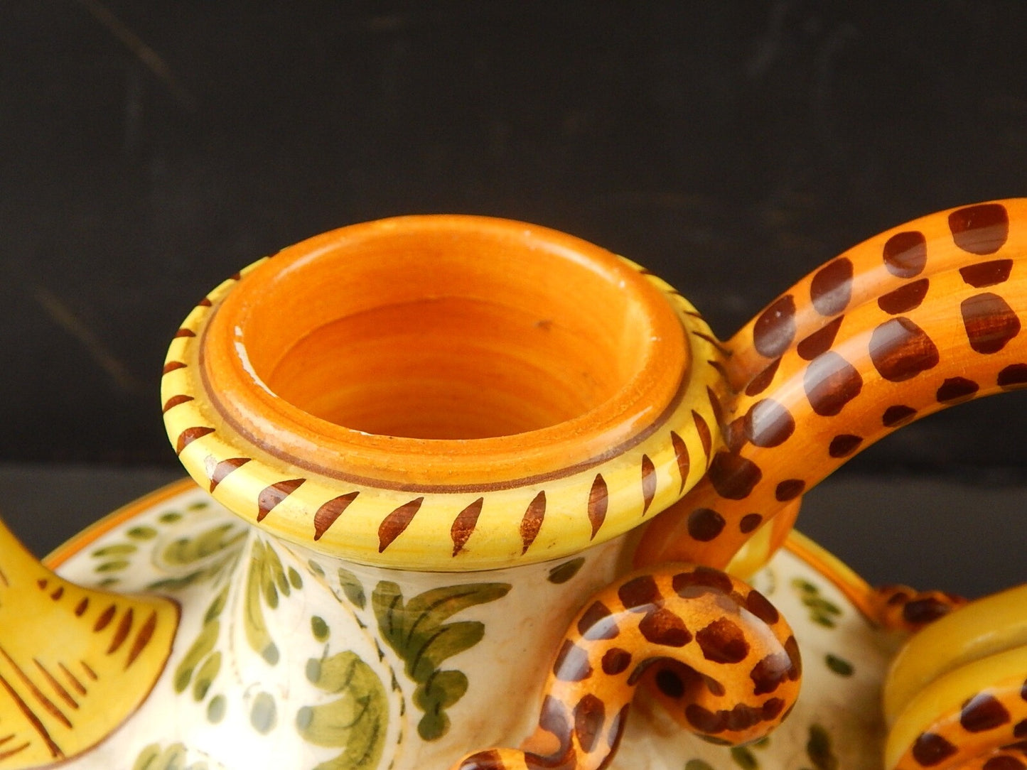 ANTICA CAFFETTIERA MAIOLICA CERAMICA POLICROMA FANTECHI S.I.F.M.A ANSA A SERPE