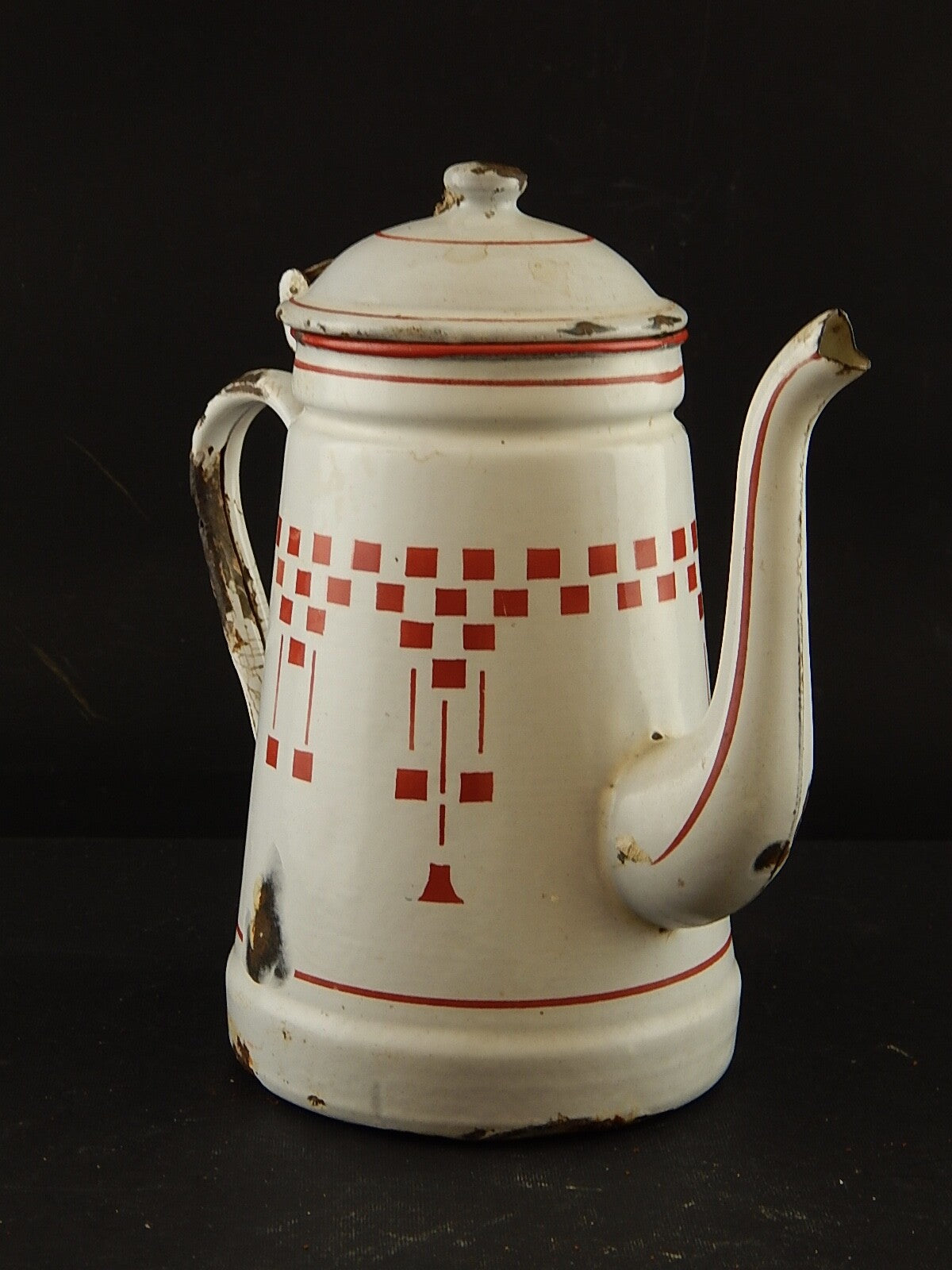 ANTICA FRANCIA CAFFETTIERA LATTA SMALTATA PORCELLANATA ROSSO COUNTRY COLLECTION