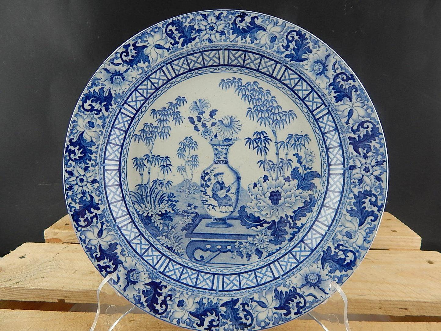 ANTICO AUTENTICO RARISSIMO PIATTO PORCELLANA WEDGWOOD DEL 1864 BLUE BAMBOO #5292