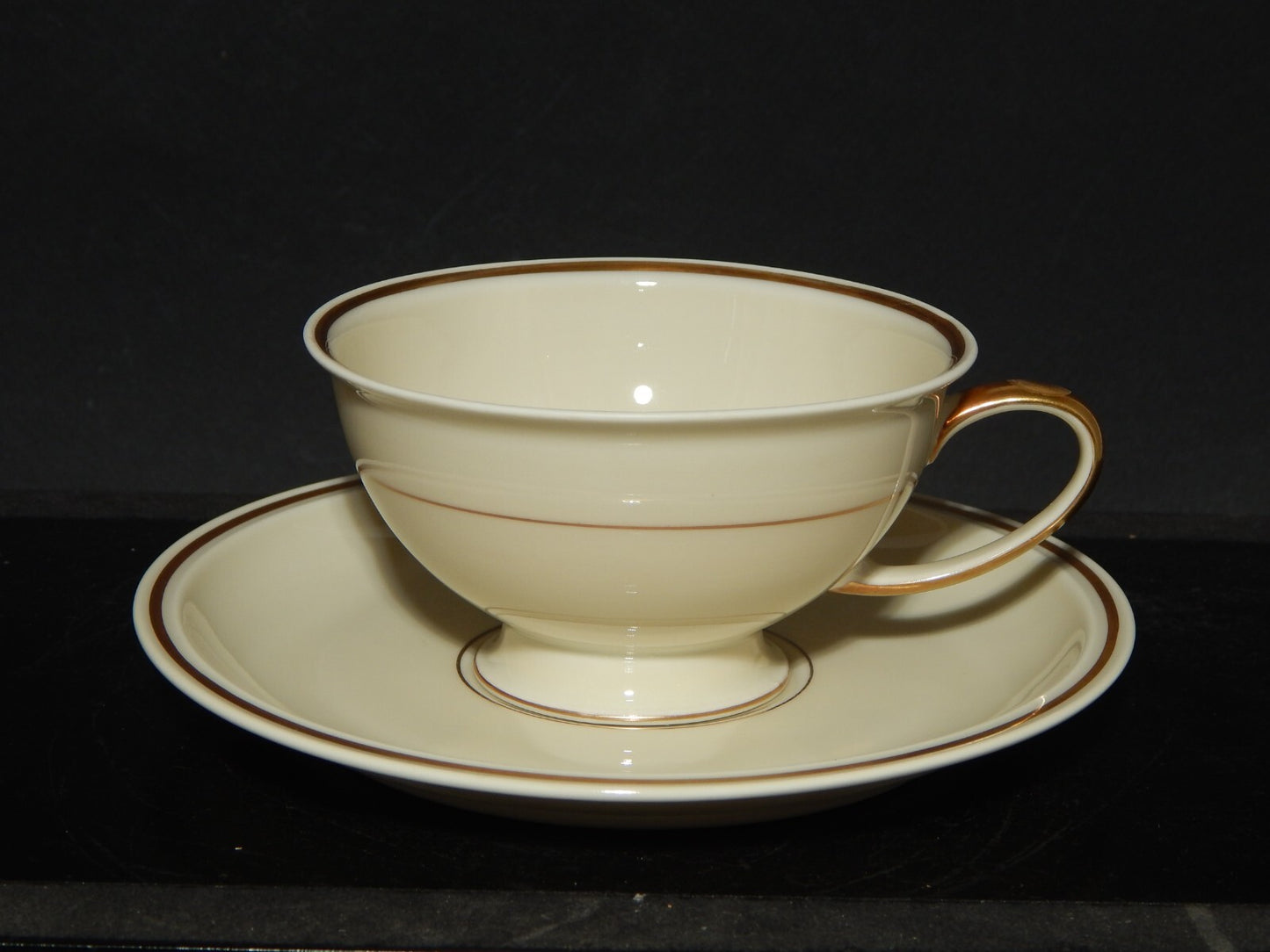 PREZIOSO SERVIZIO 6 TAZZE DA TE' PORCELLANA ROSENTHAL WINIFRED COLOR CREMA ORO