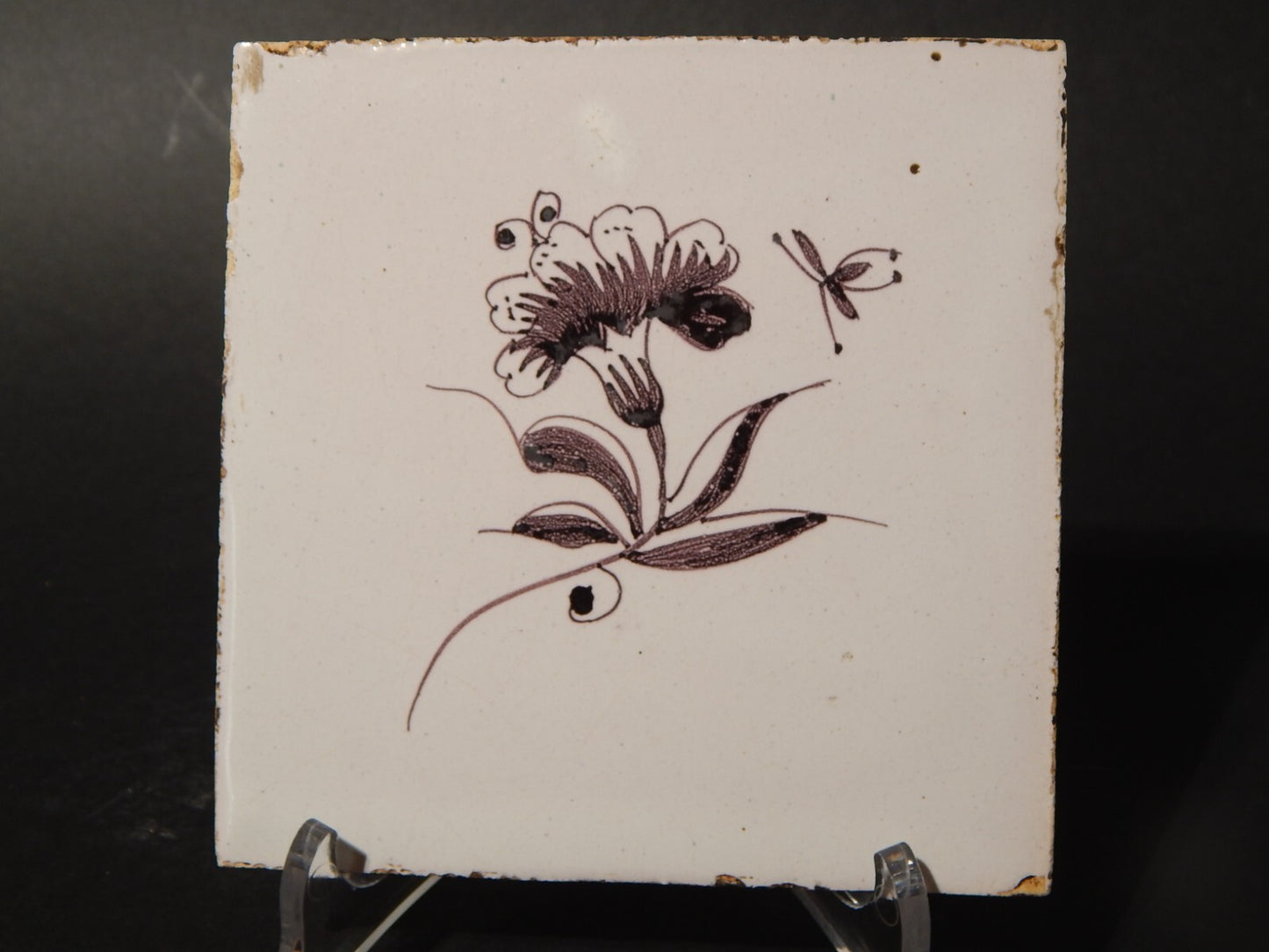 ANTICA PIASTRELLA MATTONELLA CERAMICA DELFT DEL 1700 DECORO AL MANGANESE (782)