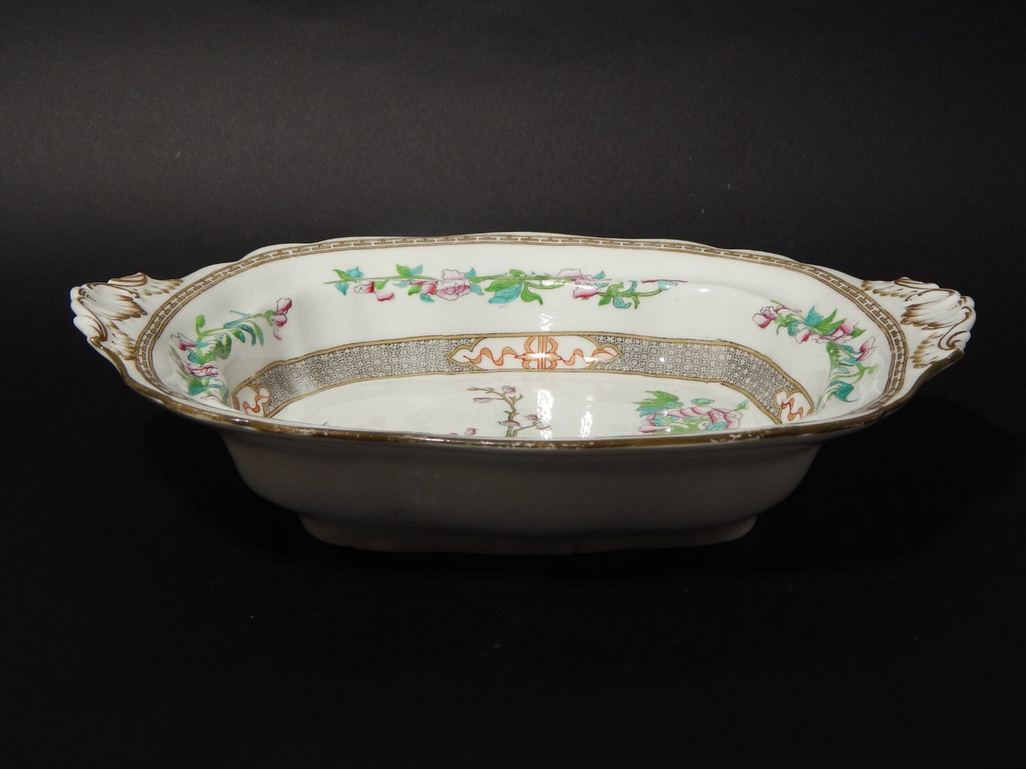 ANTICA RARA LEGUMIERA BONE CHINA INGLESE DECORO INDIAN TREE FINE 1800