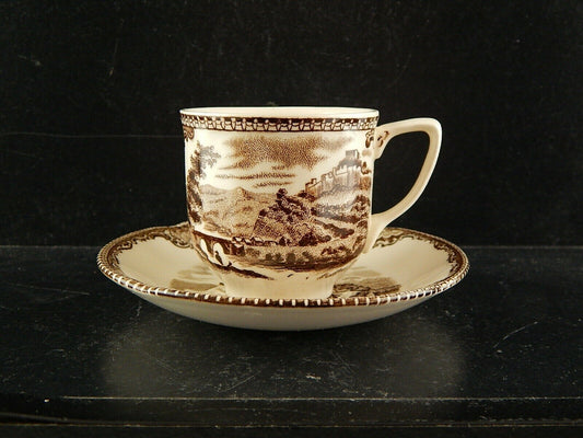 VINTAGE JOHNSON BROS OLD BRITAIN CASTLE TAZZINA CAFFE SEMI-PORCELLANA MARRONE