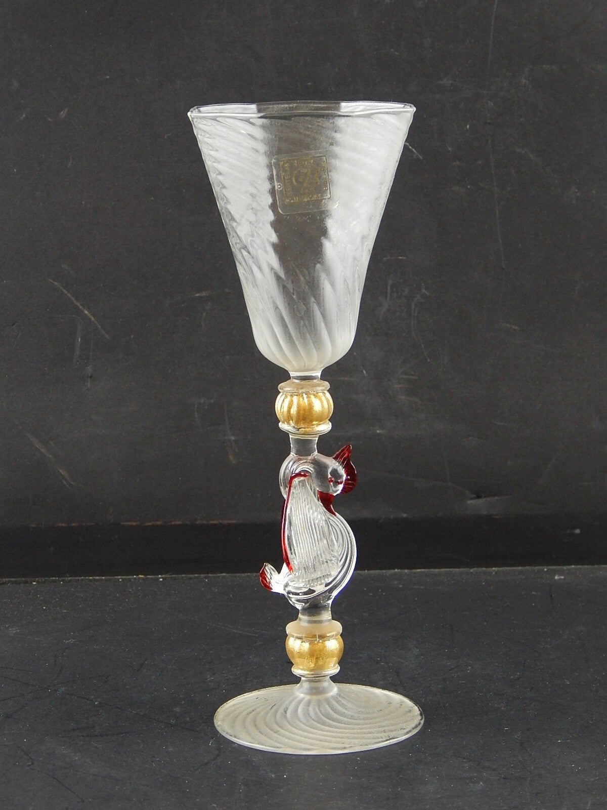 TIPETTO CALICE MURANO VETRO SOFFIATO RIGATO CIGNO FIRMATO CORTELLA & BALLARIN