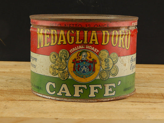 ANTICA RARA SCATOLA LATTA CON TRICOLORE CAFFE' NERO MEDAGLIA D'ORO COLLEZIONE