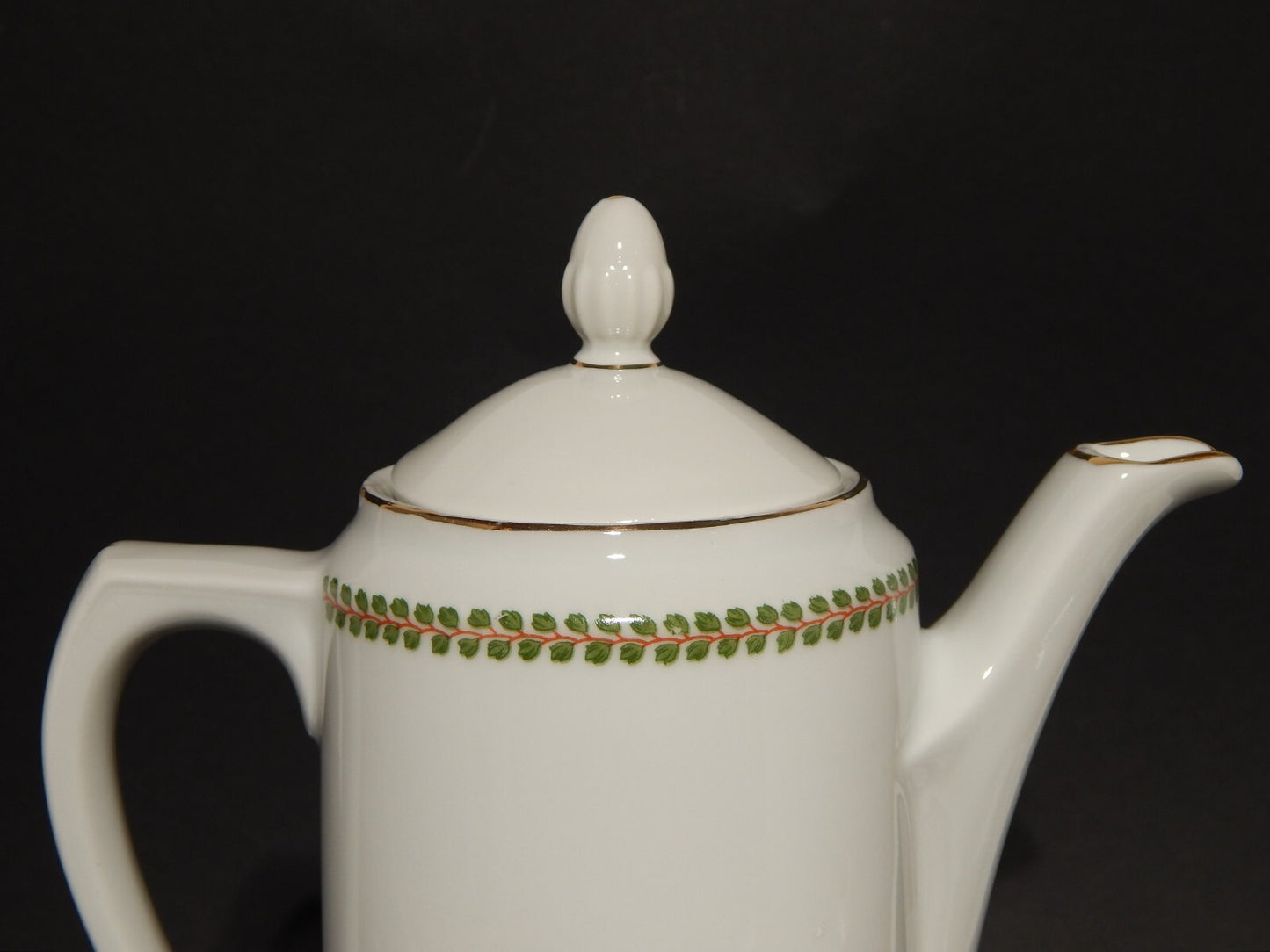 ANTICO IMPERO SERVIZIO CAFFÈ PORCELLANA BIANCA GHIRLANDE PICCOLE FOGLIE VERDI