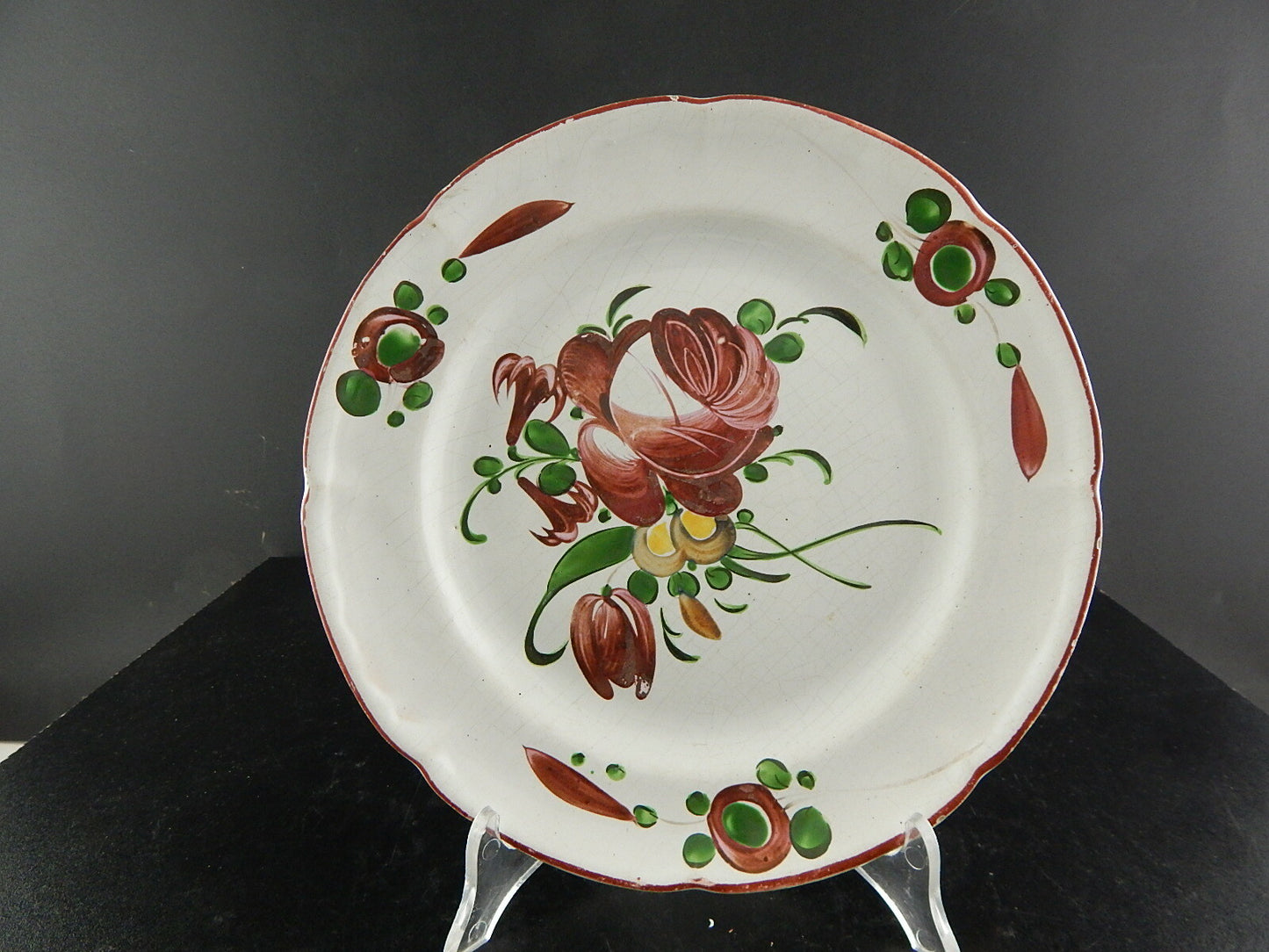 ANTICO 800 PIATTO CERAMICA MAIOLICA FIORI DIPINTI POLICROMI COLLEZIONE