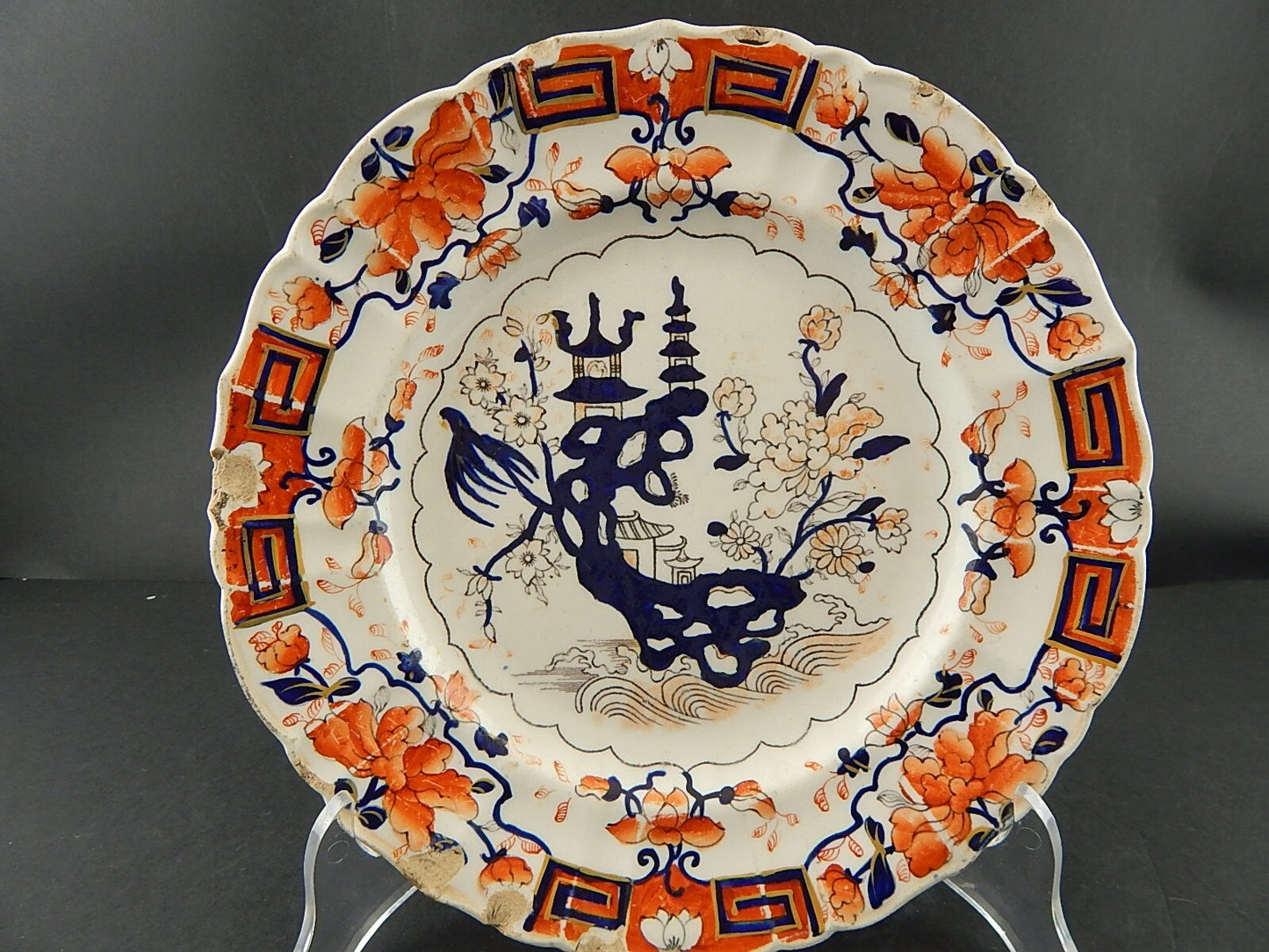 ANTICO RARO PIATTO 1840 CERAMICA MASON'S PATENT IRONSTONE CHINA DECORO A MANO