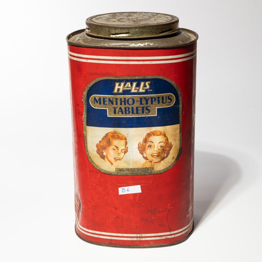 ANTICA RARA SCATOLA LATTA CARAMELLE HALLS MENTHO LYPTUS SWEET TABLETS