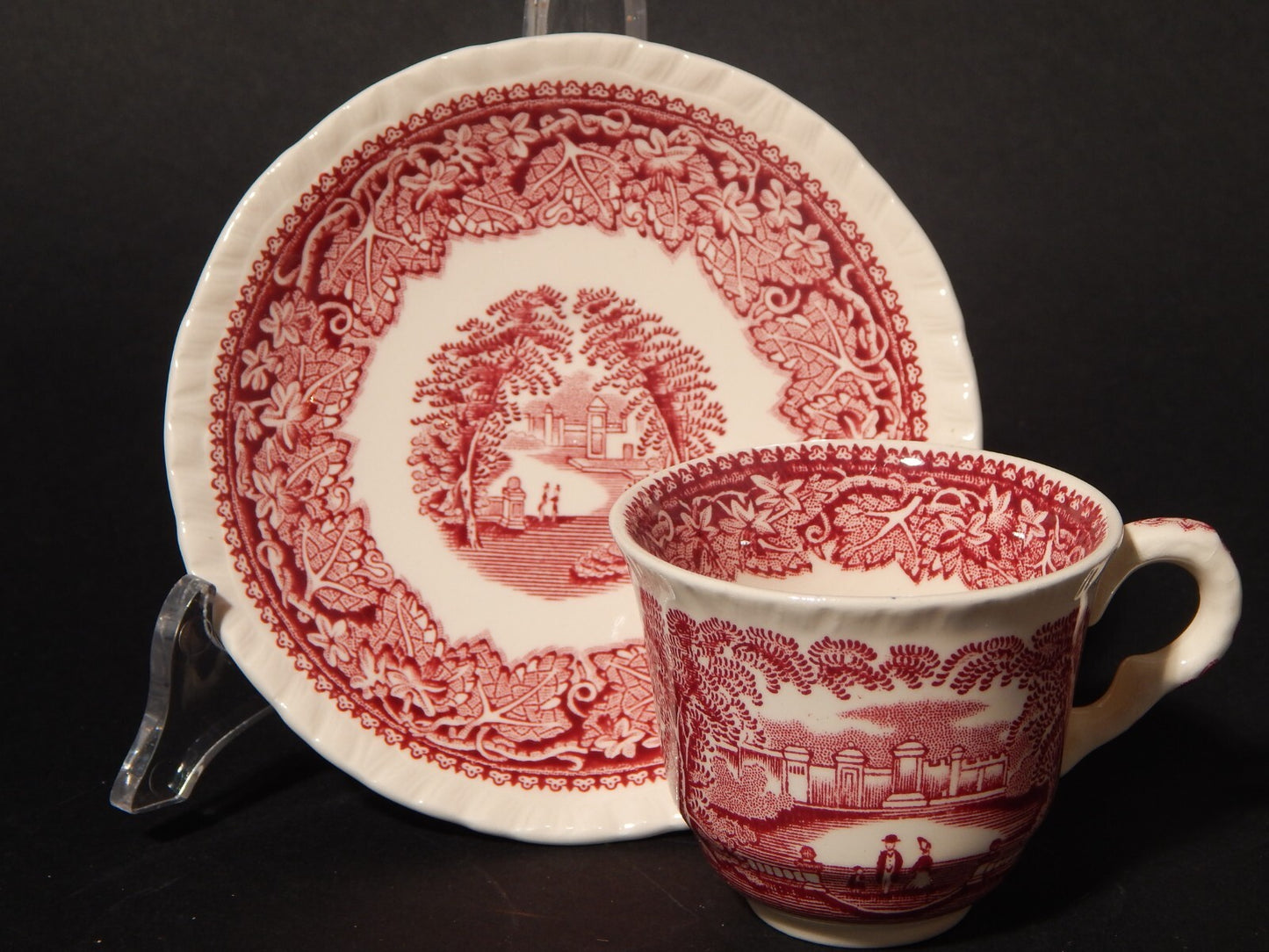 ANTICA TAZZINA CAFFE' SEMI PORCELLANA INGLESE MASON’S DECORO VISTA BIANCO ROSSO