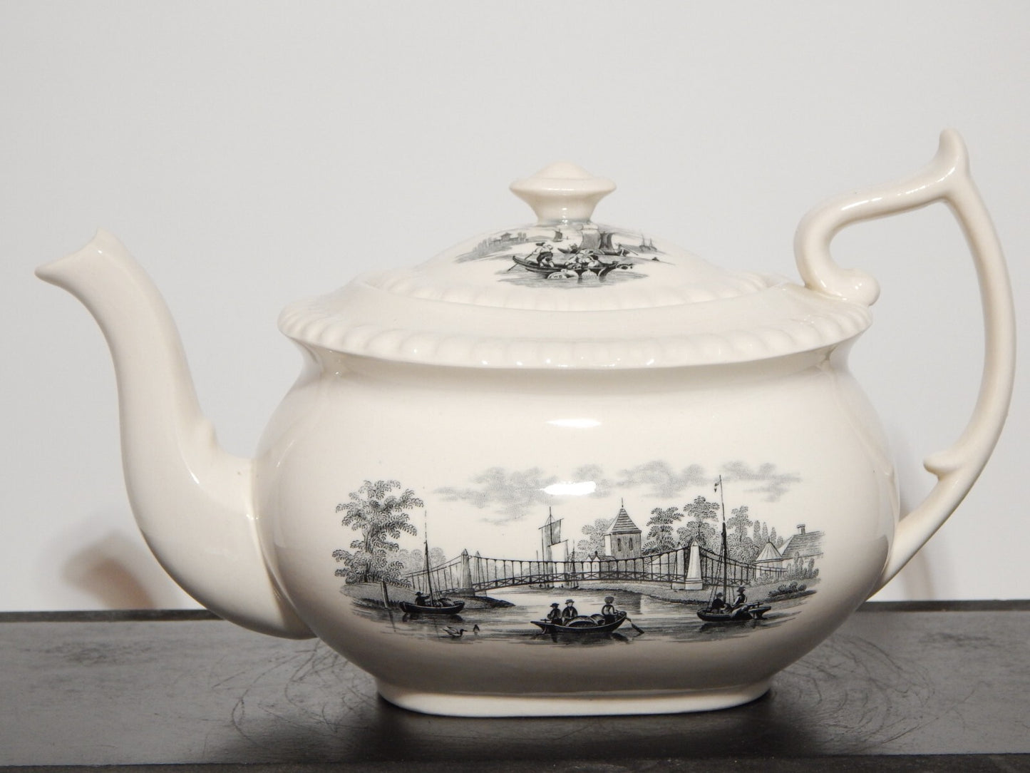 ANTICA RARA TEIERA INGLESE SEMI PORCELLANA COPELAND SPODE PAESAGGIO MARINO