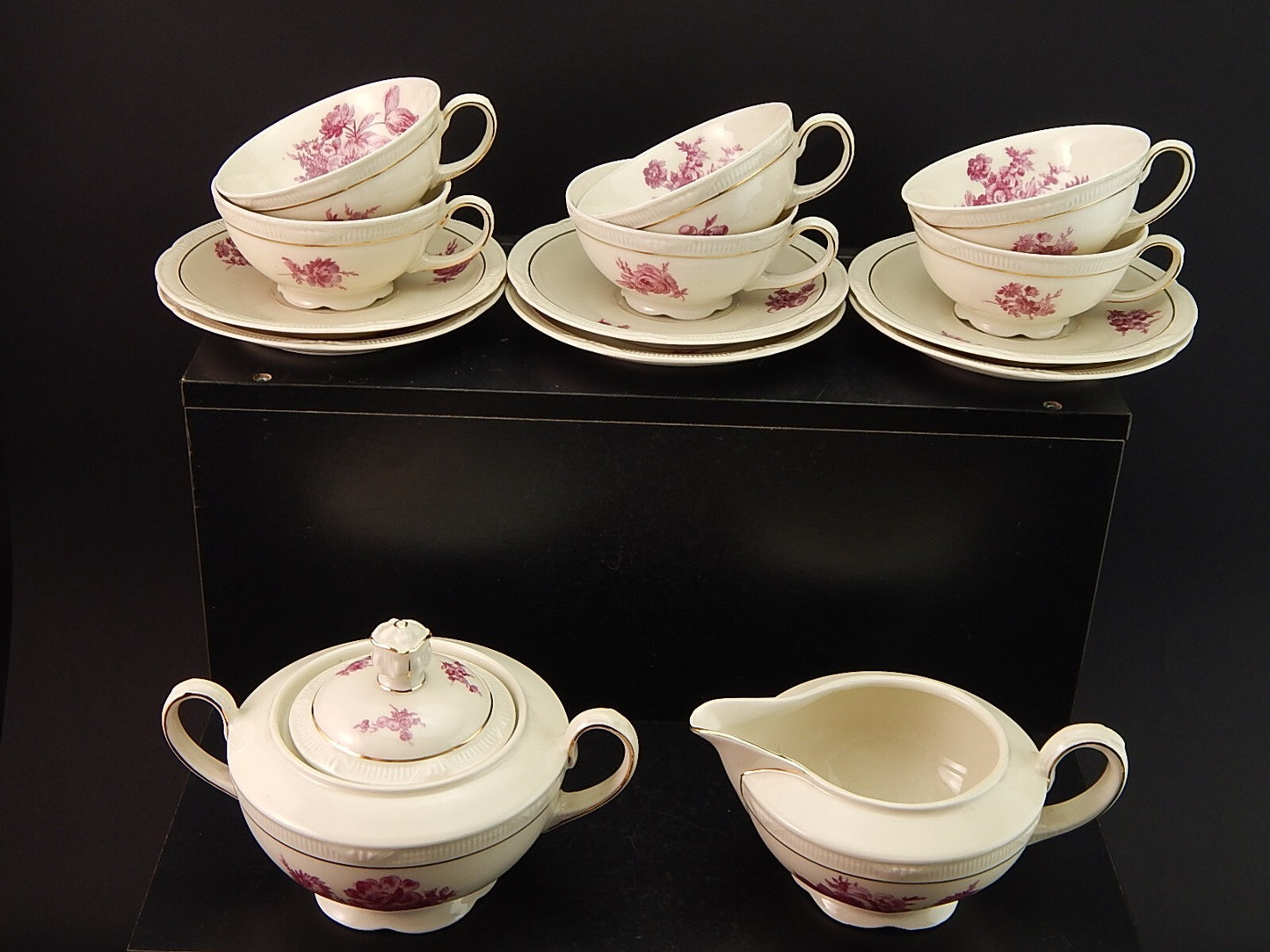 PREZIOSO ANTICO SERVIZIO TE' PORCELLANA ZEH SCHERZER BAVARIA DECORO ROSA FUCSIA