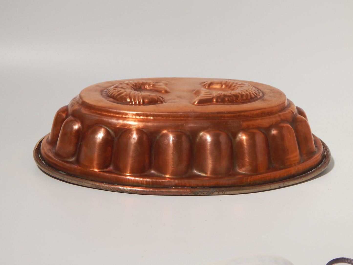 VINTAGE CUCINA FORMELLA STAMPO OVALE RAME PRIMA META' 900 CM 31 PESCI