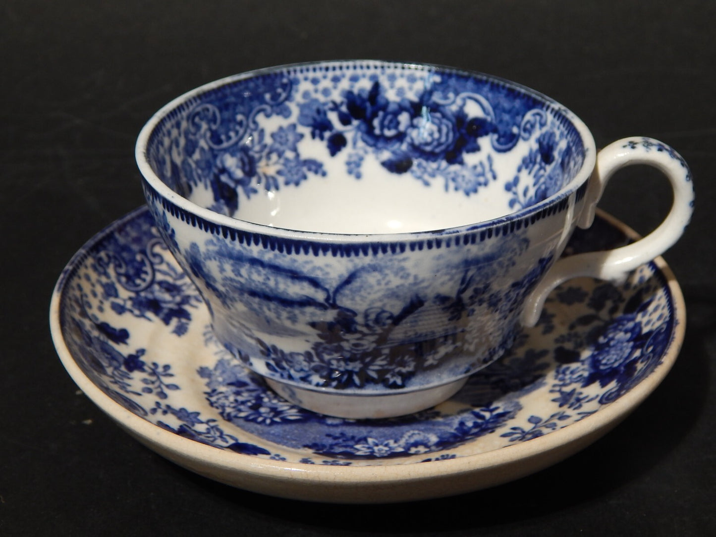 WILLIAM RIDGWAY 1830 ANTICA PREZIOSA TAZZA DA TE' POTTERY BIANCA BLU