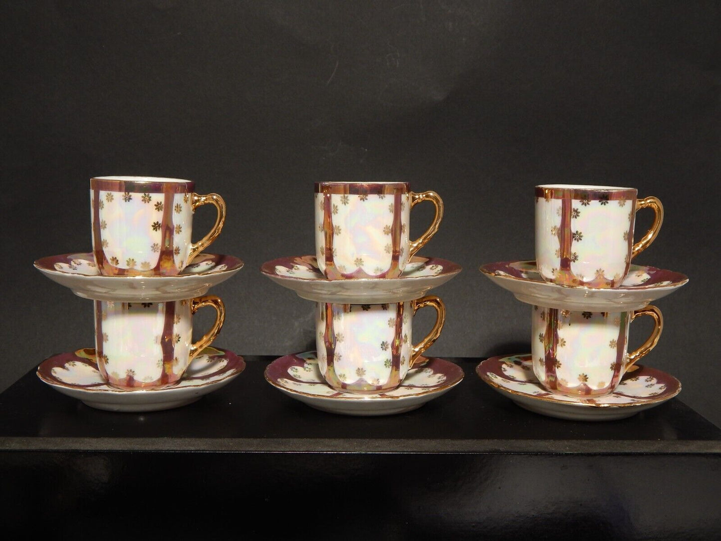 ANTICO LIBERTY SERVIZIO 6 TAZZINE PORCELLANA GINORI 1896-1910 DECORO A LUSTRO