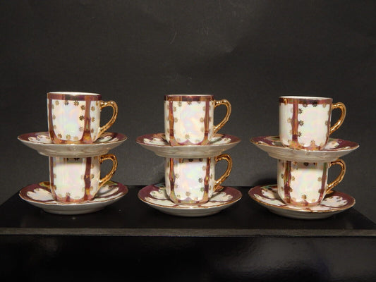 ANTICO LIBERTY SERVIZIO 6 TAZZINE PORCELLANA GINORI 1896-1910 DECORO A LUSTRO