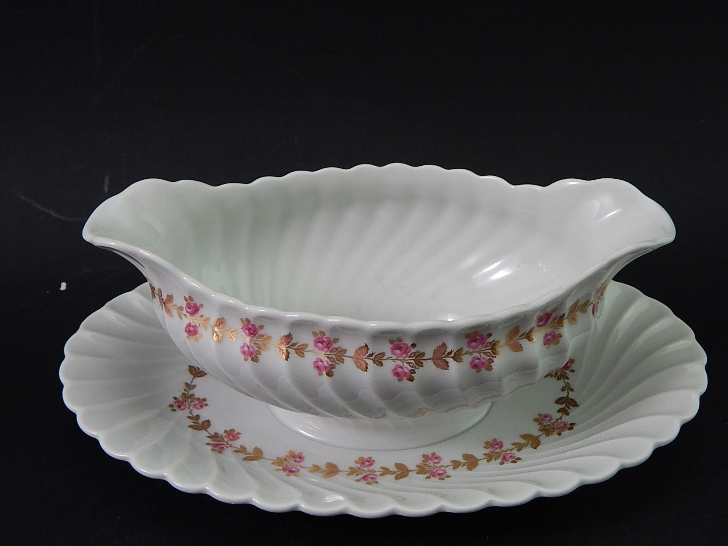 VINTAGE ELEGANTE SALSIERA PORCELLANA BIANCA FIORELLINI LIMOGES HAVILAND