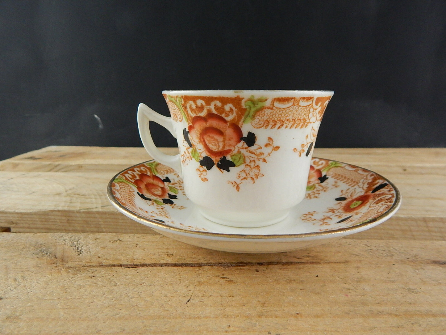 ANTICO PREZIOSO TRIO TAZZA TÈ 2 PIATTI PORCELLANA INGLESE EPOCA VITTORIANA #5919