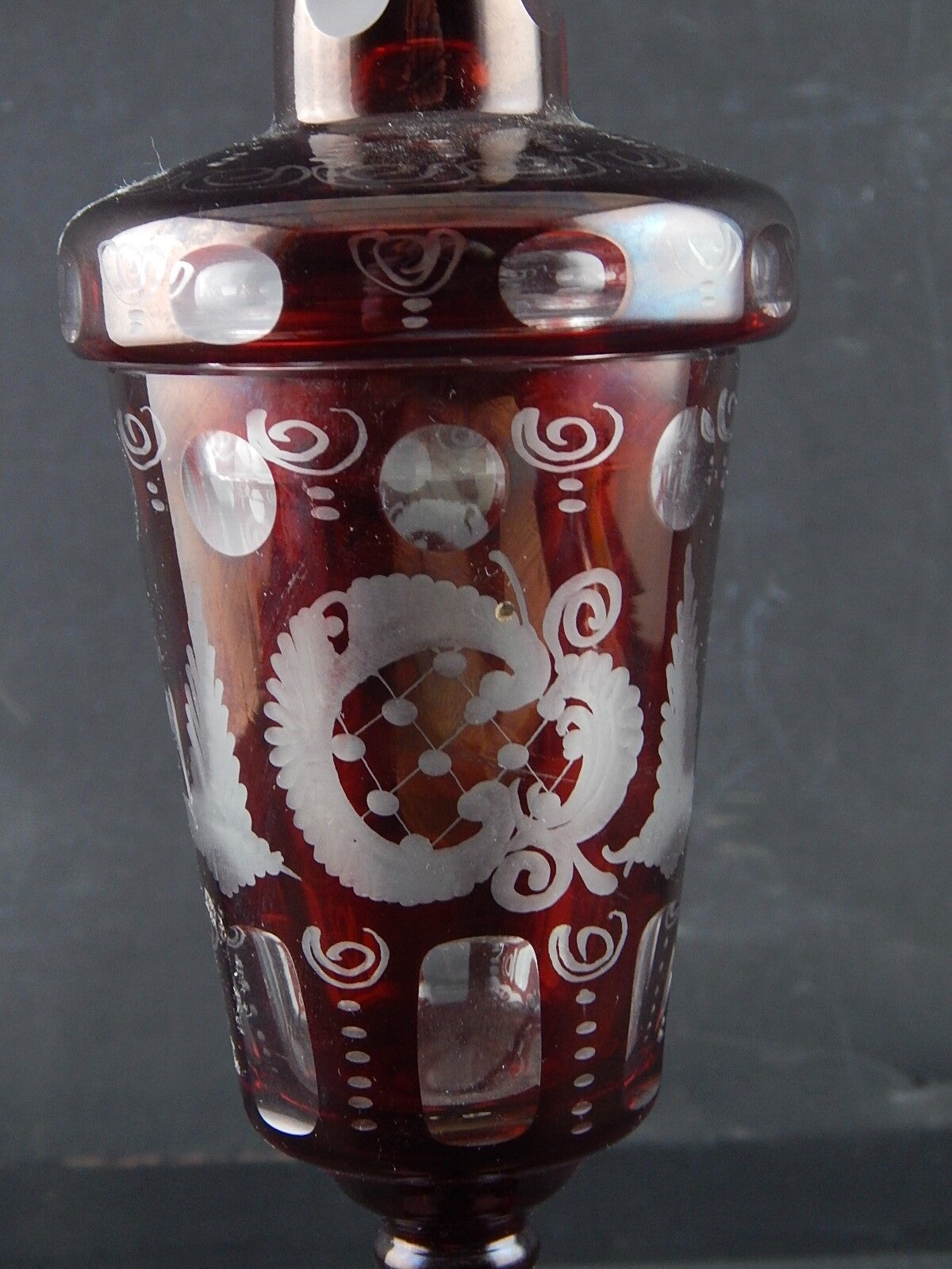 ANTICA PREZIOSA URNA VASO CRISTALLO DI BOEMIA RUBINO INCISO BIEDERMEIER