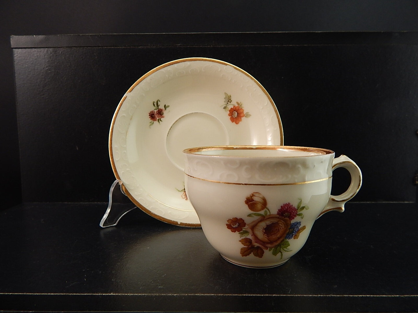 ANTICA TAZZA KPM COPENHAGEN PORCELLANA BOUQUET DI FIORI E ORO DEL 1924 #1206