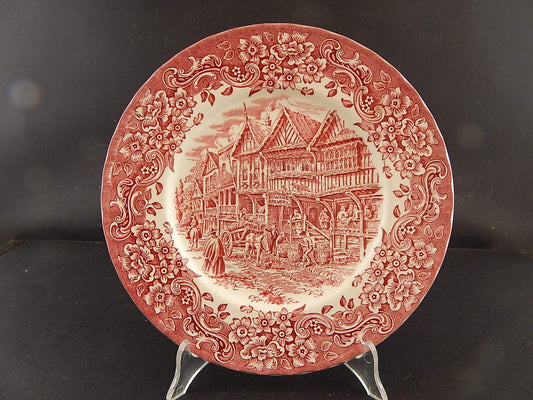 CERAMICA VINTAGE PIATTO ROYAL TUDOR STAMPATO A MANO DA MELLOR BIANCO-ROSSO