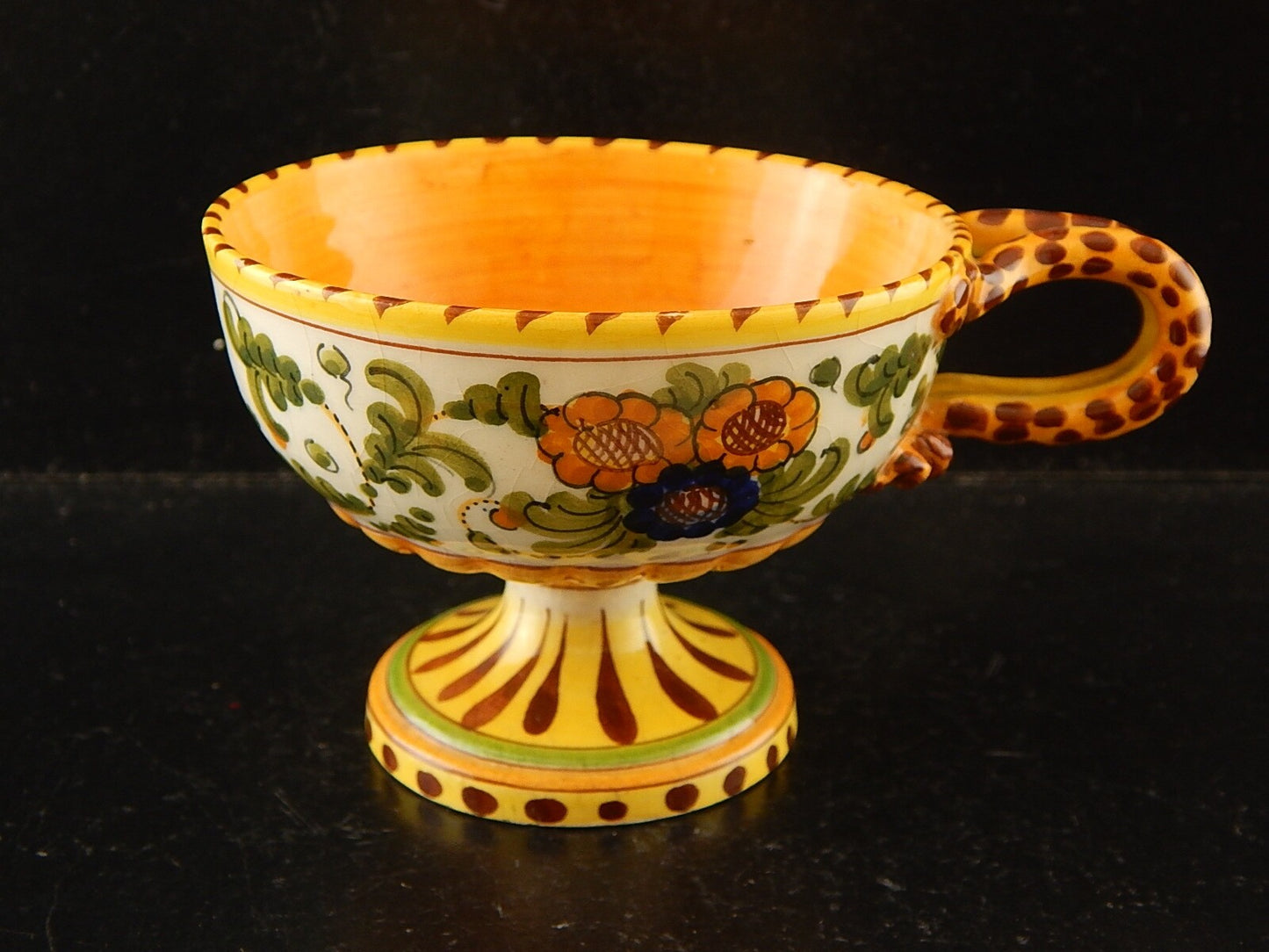 ANTICA TAZZA MAIOLICA CERAMICA POLICROMA FANTECHI ANSA A SERPE PRIMO 900 #8904