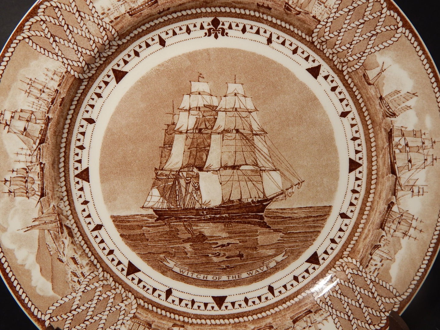 RETRO PIATTO PORCELLANA WEDGWOOD AMERICAN CLIPPER SHIP PLATES WITCH OF THE WAVE