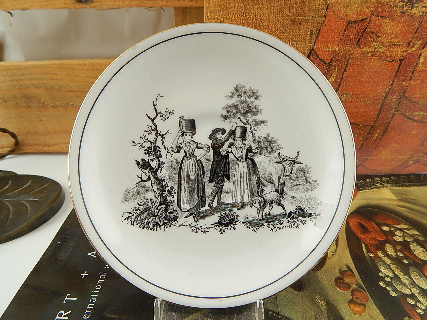 ANTICO RARO SET TAZZA TÈ PORCELLANA INGLESE ROYAL CHELSEA H. FENNELL PASTORALE