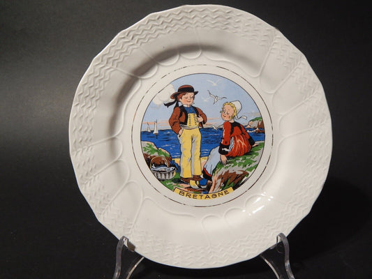 ANTICO PIATTO DECORATIVO CERAMICA SARREGUEMINES BRETAGNE PRIMA META' 900