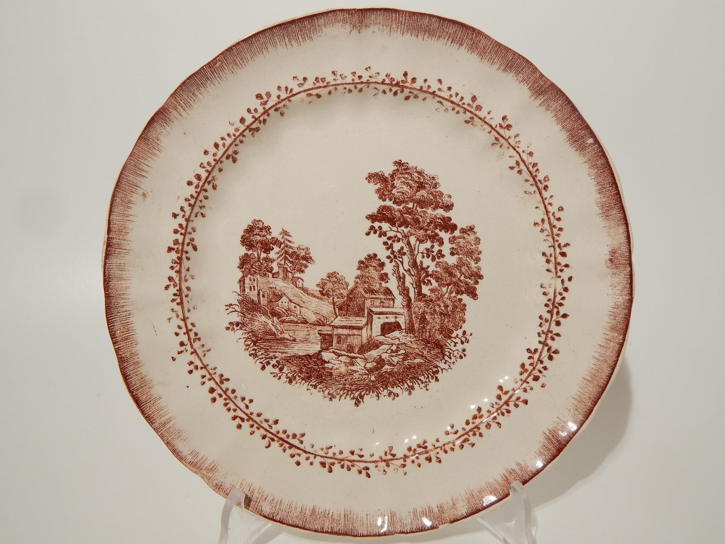 ANTICO PIATTO SOCIETA' CERAMICA RICHARD MILANO PAESAGGIO STAMPA A MANO cm 21,5