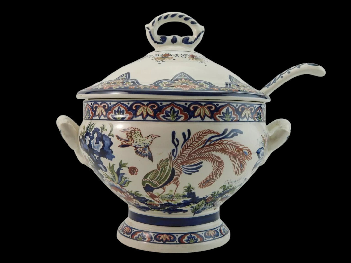 VINTAGE ZUPPIERA E MESTOLO CENTROTAVOLA CERAMICA VIEUX RHODES BOCH FATTA A MANO