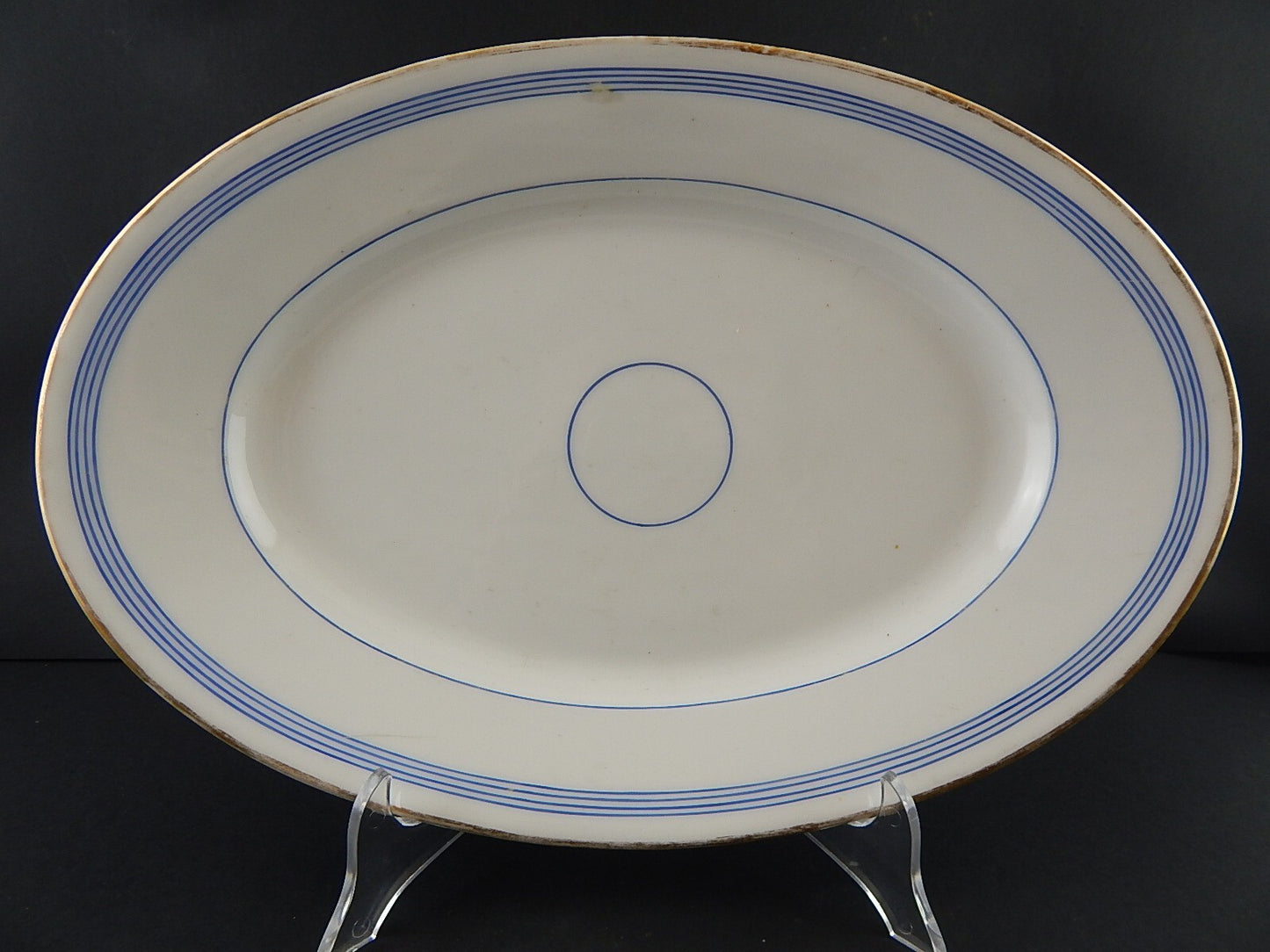 ANTICO PIATTO VASSOIO OVALE PORCELLANA PARIGI BIANCA BLU ORO NAPOLEONE III