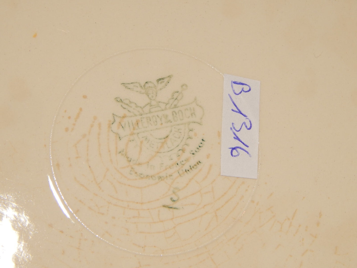 MODERNARIATO DEL 1946 VILLEROY&BOCH METTLACH PIATTO PIANO CERAMICA FASCIA VERDE