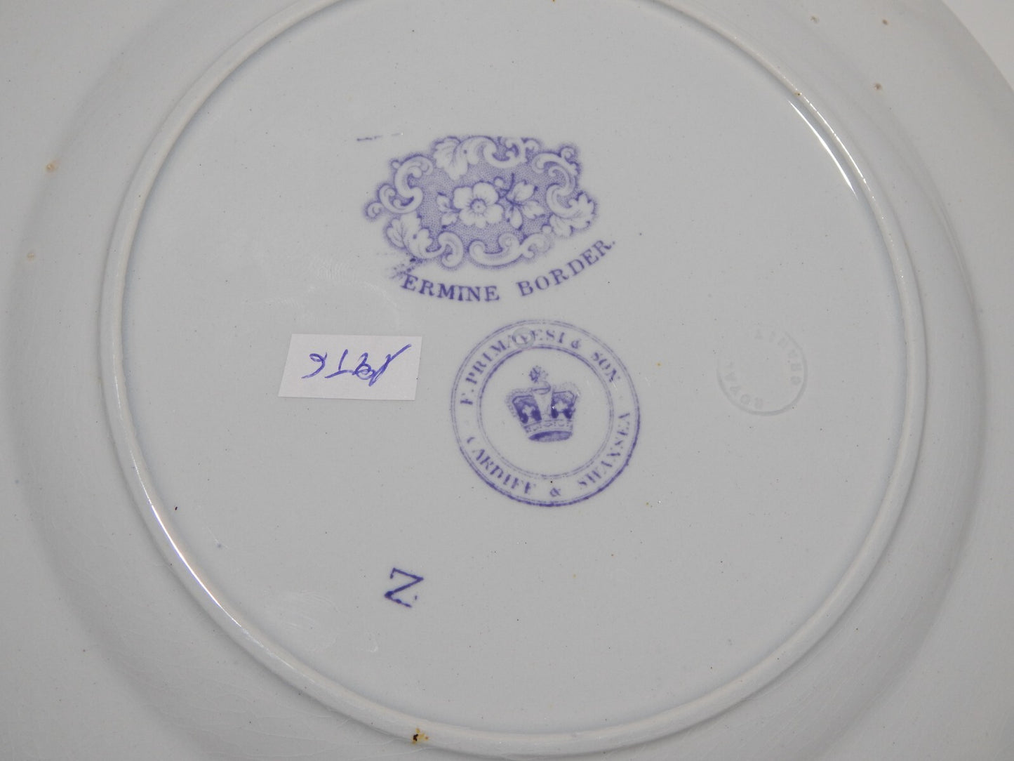 ANTICO PIATTO CERAMICA STAFFORDSHIRE PRIMAVESI DEL 1860 ERMINE BORDER VIOLA