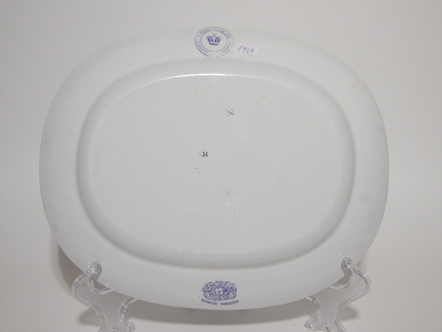 ANTICO RARO VASSOIO CERAMICA STAFFORDSHIRE PRIMAVESI 1860 ERMINE BORDER VIOLA #