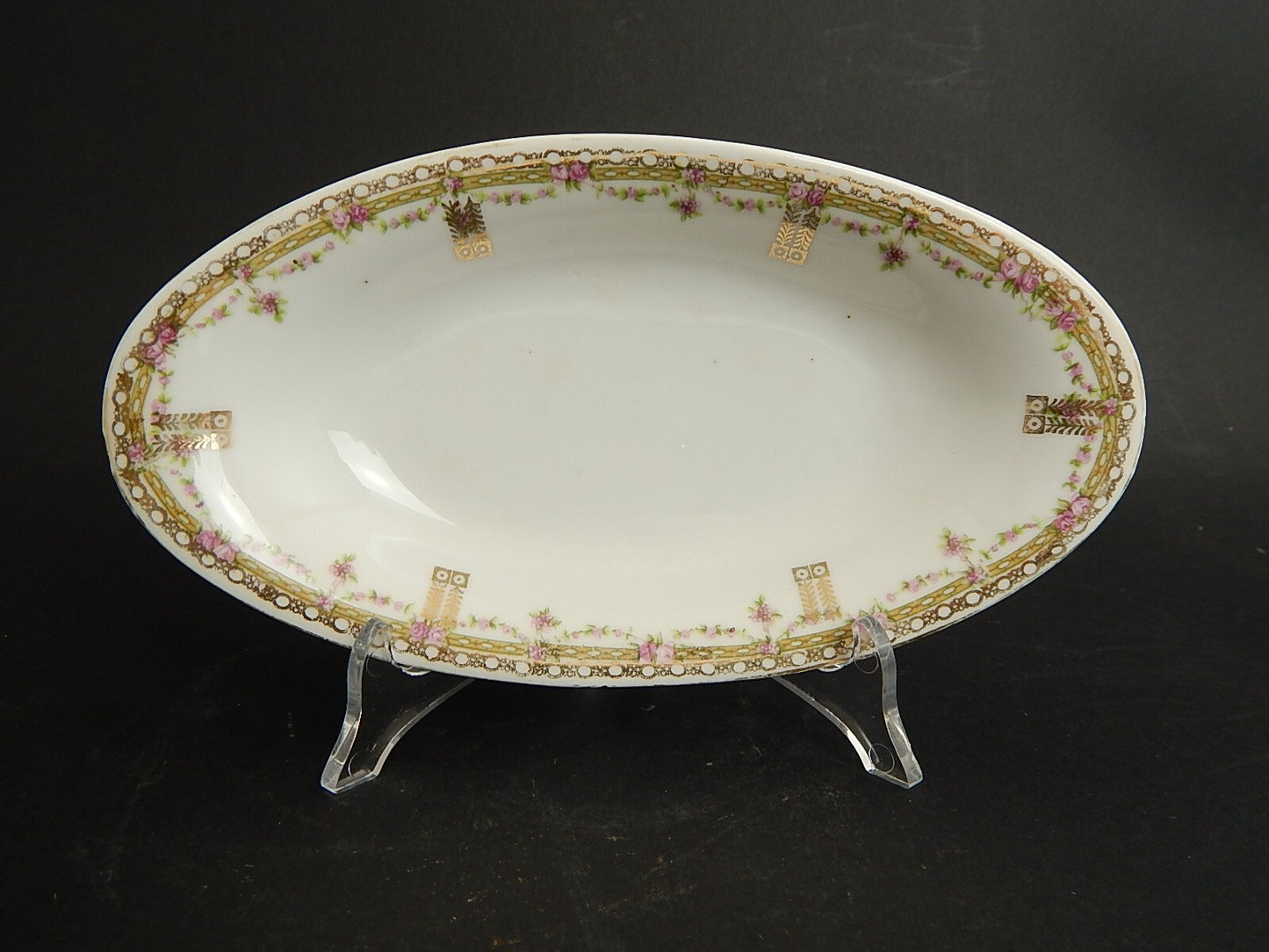 ANTICA RAVIERA VASSOIO PORCELLANA GINORI LIBERTY GHIRLANDE DI ROSE ORO ZECCHINO