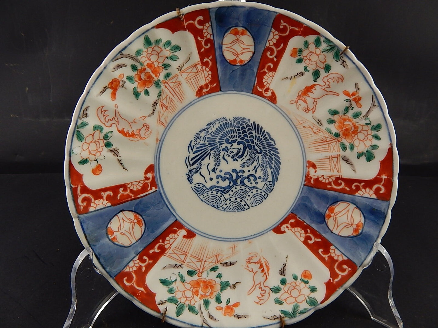 ANTIQUARIATO ORIENTALE PIATTO PORCELLANA GIAPPONE IMARI DIPINTO A MANO DEL 1800