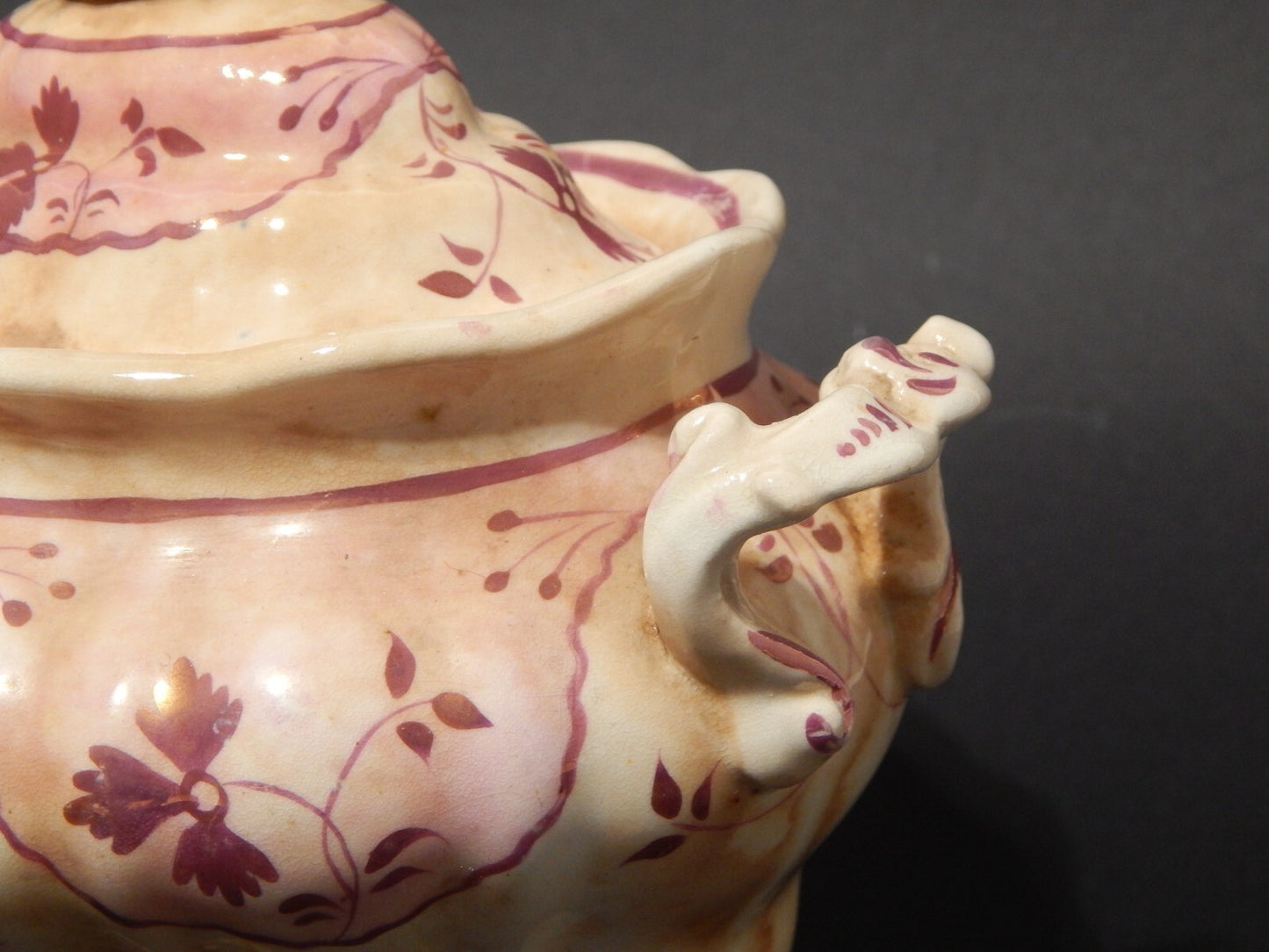 ANTICA GEORGIANA POTICHE PORCELLANA LUSTRO ROSA STAFFORDSHIRE PRIMA META' 1800