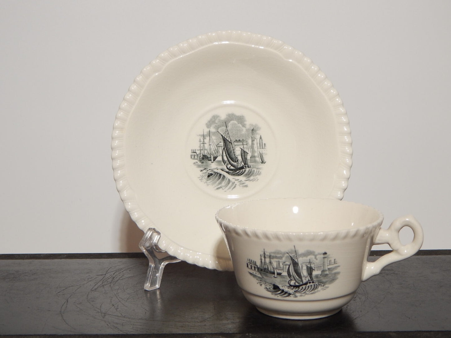 ANTICA RARA TAZZA TE' INGLESE SEMI PORCELLANA COPELAND SPODE PAESAGGIO MARINO