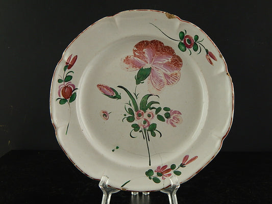 ANTICO 800 PIATTO CERAMICA MAIOLICA FIORI DIPINTI POLICROMI COLLEZIONE #6935