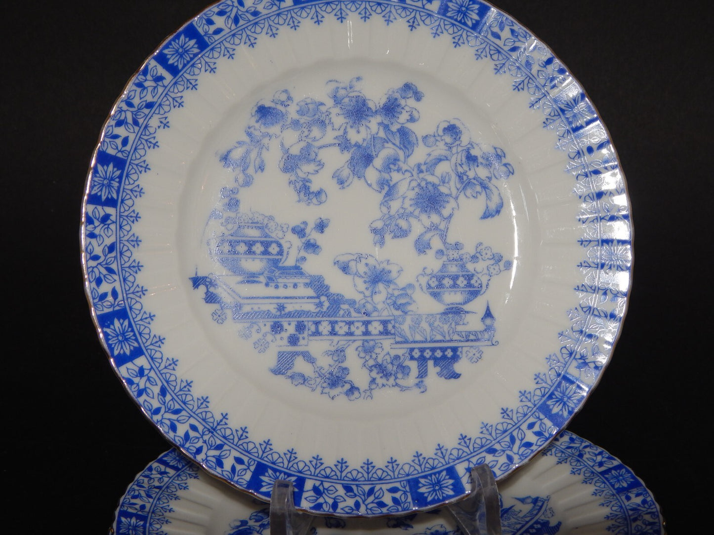 ANTICO SERVIZIO DESSERT O TORTA 6 PIATTI PORCELLANA BAVARIA DECORO BLAU CHINA