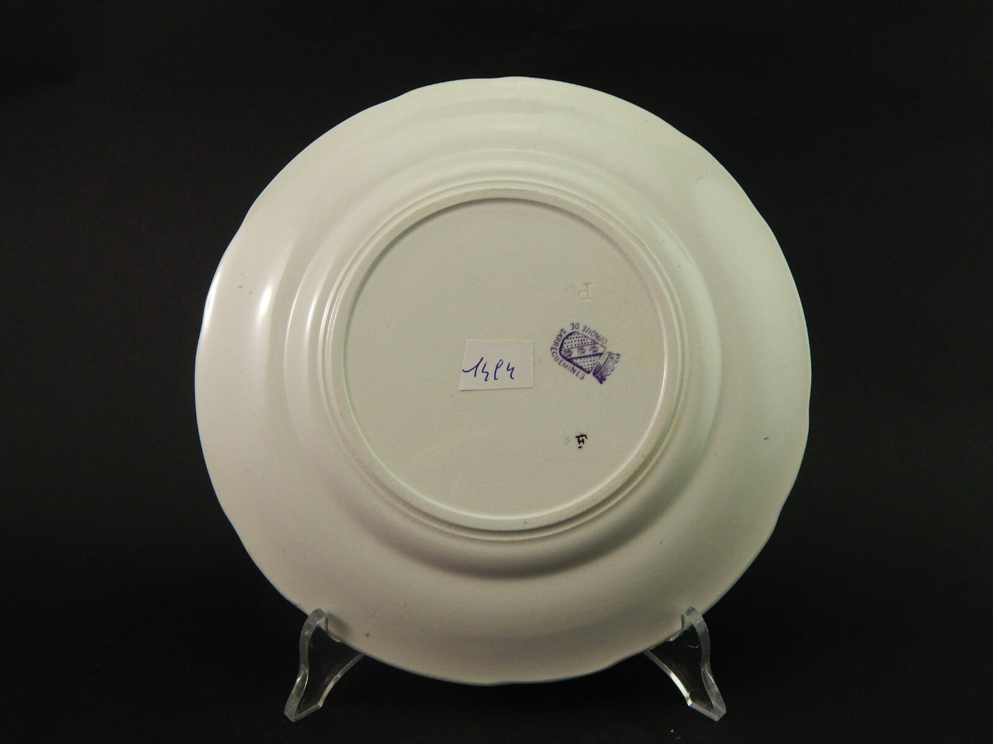 ANTICO PIATTO CERAMICA OPAQUE DE SARREGUEMINES 1800 COLLEZIONE INVENZIONI #1494