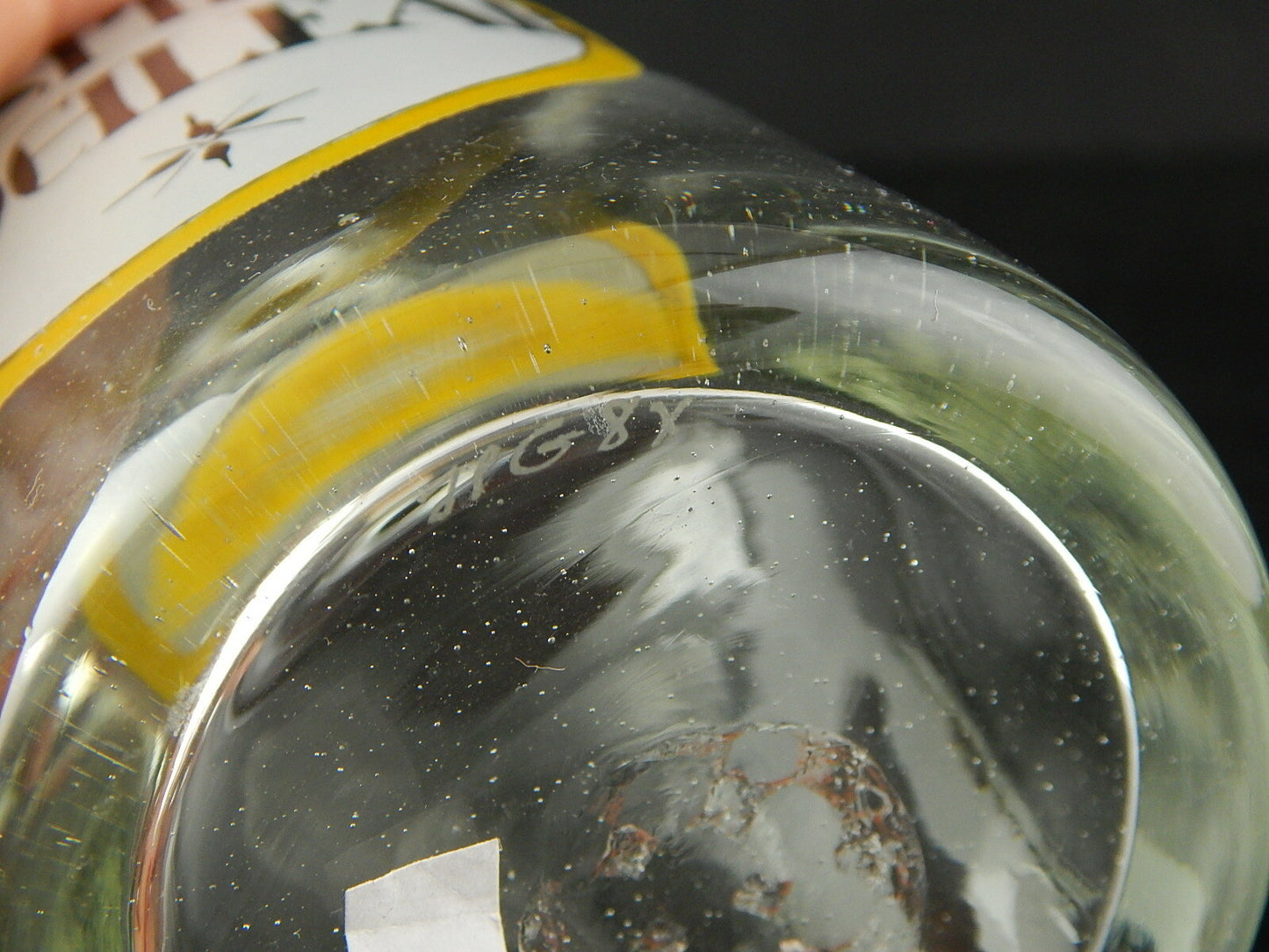 VINTAGE HOLMEGAARD FARMACIA BOTTIGLIA VETRO SOFFIATO DIPINTA MANO SPIR COCHLEAR