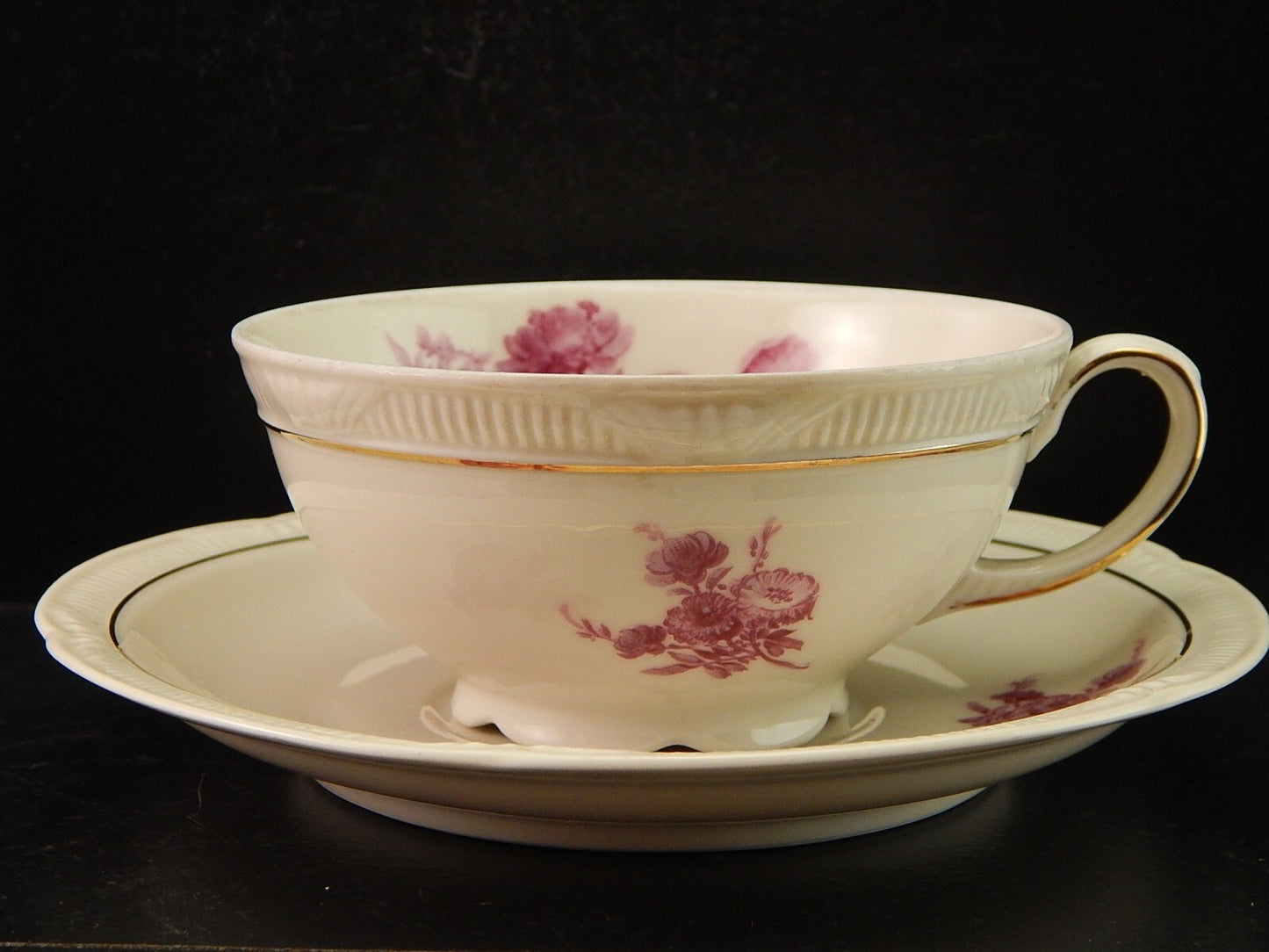 PREZIOSO ANTICO TRIO TE' PORCELLANA ZEH SCHERZER BAVARIA DECORO ROSA FUCSIA