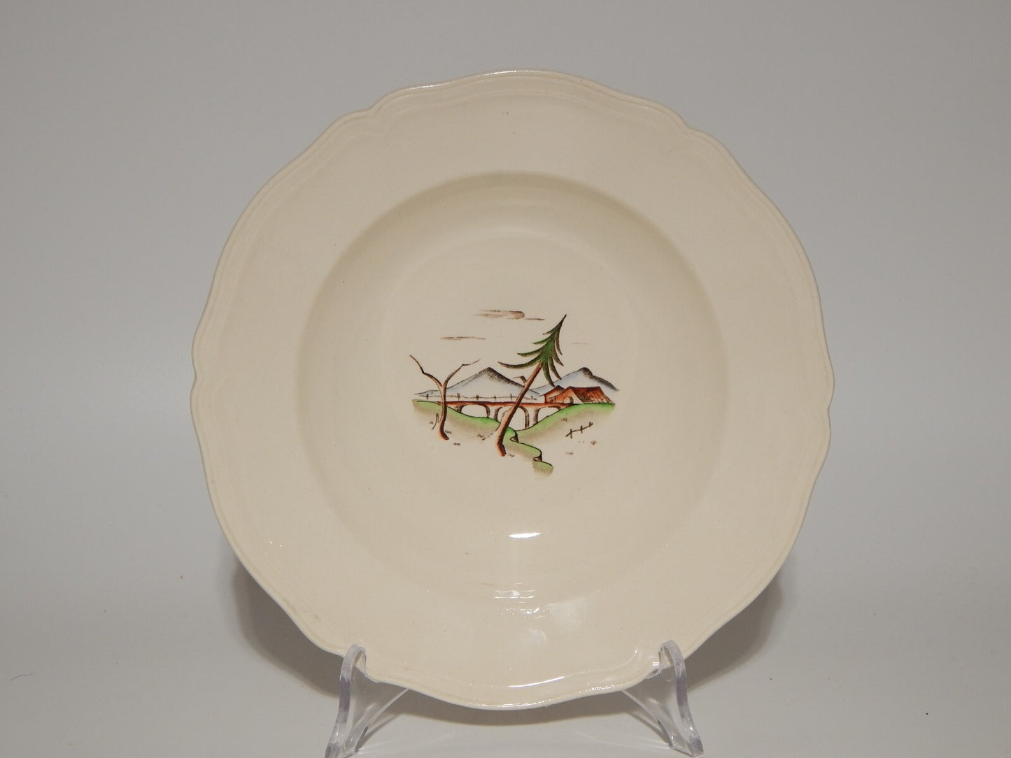 ANTICO PIATTO FONDO CERAMICA S.C.I. LAVENO ANDLOVIZ PAESAGGIO DIPINTO A MANO #